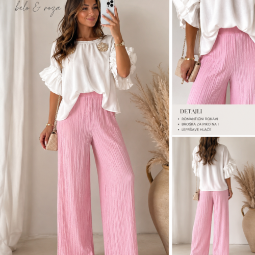 Elegantna bela bluza z nabranimi rokavi - slika 2
