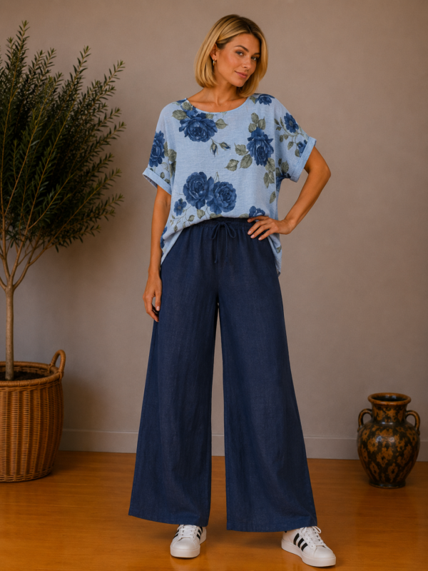 spletna-trgovina-z-oblacili-zenska-majica-kratek-rokav-unisize-oversize-pisana-hlace-bombaz-dolge-temno-modra (2)