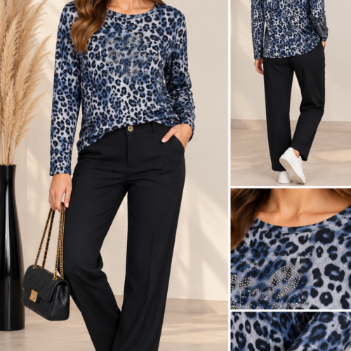 AMAY - ženska majica - moder leopard vzorec - slika 1