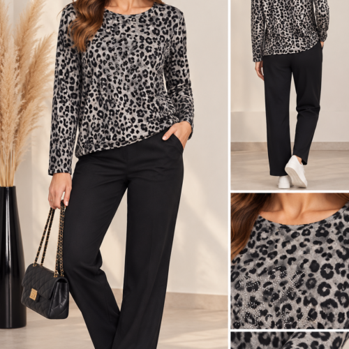 AMAY - ženska majica - siv leopard vzorec - slika 1