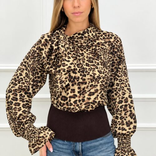 ABA - ženska bluza z leopardjim vzorcem - rjava - slika 2