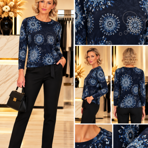BARBARA - ženska oversize majica z vzorcem - modra - slika 1